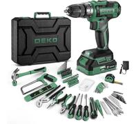 DEKO Maletín Herramientas 186 Piezas, Taladro Eléctrico 20V Verde