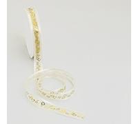 Deko und Band Organza con Borde satén y Corazones - Color Crema/Dorado - 15 mm - 25 m - 54197 15 50 (0,89 €/m)