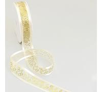 Deko und Band Organza con Borde satén y Corazones - Color Crema/Dorado - 25 mm - 25 m - 54197 25 50 (0,97 €/m)