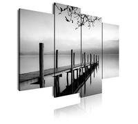 DekoArte 167 - Cuadros Modernos Impresión de Imagen Artística Digitalizada | Lienzo Decorativo Para Tu Salón o Dormitorio | Estilo Zen Blanco y Negro Paisaje de Agua Embarcadero | 4 Piezas 120x85cm