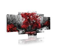 DekoArte 267 - Cuadros Modernos Impresión de Imagen Artística Digitalizada | Lienzo Decorativo Para Tu Salón o Dormitorio | Estilo Naturalez Blanco y Negro con Árboles Rojos | 5 Piezas 200x100cm XXL