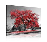 DekoArte 324 - Cuadros Modernos Impresión de Imagen Artística Digitalizada | Lienzo Decorativo Para Tu Salón o Dormitorio | Estilo Paisaje Árboles Rojos Naturaleza | 1 Pieza 120 x 80 cm
