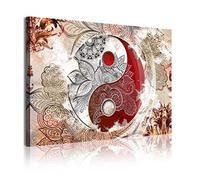 DekoArte 365 - Cuadros Modernos Impresión de Imagen Artística Digitalizada | Lienzo Decorativo Para Tu Salón o Dormitorio | Estilo Ying Yang Abstractos Zen Colores Beig Rojo | 1 Piezas 120 x 80 cm