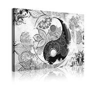 DekoArte 366 - Cuadros Modernos Impresión de Imagen Artística Digitalizada | Lienzo Decorativo Para Tu Salón o Dormitorio | Estilo Ying Yang Abstractos Zen Colores Blanco Negro | 1 Pieza 120 x 80 cm