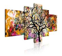 DekoArte 429 - Cuadros Modernos Impresión de Imagen Artística Digitalizada | Lienzo Decorativo Para Salón o Dormitorio | Estilo Abstracto Arte Árbol de la Vida de Gustav Klimt | 5 Piezas 180x85cm XXL