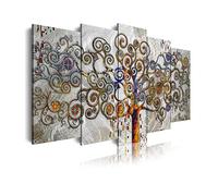 DekoArte 477 - Cuadros Modernos Impresión de Imagen Artística Digitalizada | Lienzo Decorativo Para Salón o Dormitorio | Estilo Abstractos Árbol de la Vida de Gustav Klimt Plata | 5 Piezas 150x80cm