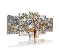 DekoArte 478 - Cuadros Modernos Impresión de Imagen Artística Digitalizada | Lienzo Decorativo Para Salón o Dormitorio | Estilo Abstractos Árbol de la Vida Gustav Klimt Plata | 5 Piezas 200x100cm XXL