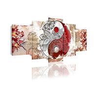 DekoArte 518 - Cuadros Modernos Impresión de Imagen Artística Digitalizada | Lienzo Decorativo Para Tu Salón o Dormitorio | Estilo Ying Yang Abstractos Zen Colores Beig Rojo | 5 Piezas 200x100cm XXL