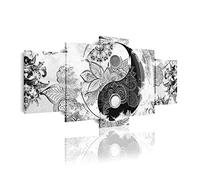 DekoArte 519 - Cuadros Modernos Impresión de Imagen Artística Digitalizada | Lienzo Decorativo Para Salón o Dormitorio | Estilo Ying Yang Abstractos Zen Colores Blanco Negro | 5 Piezas 200x100cm XXL