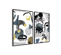 DekoArte - Cuadros decoracion salon modernos ARTE ABSTRACTO PICASSO 50x70 cm x2 piezas - Cuadros con marco negro incluido
