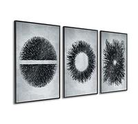 DekoArte - Cuadros decoracion salon modernos CIRCULOS EFECTO RELIEVE 50x70 cm x3 piezas - Cuadros con marco negro incluido