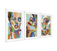 DekoArte - Cuadros decoracion salon modernos DONNA 50x70 cm x3 piezas - Cuadros con marco blanco incluido