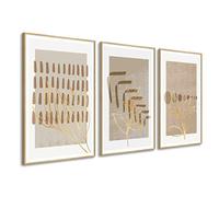 DekoArte - Cuadros decoracion salon modernos FLORES MINIMALISTA 50x70 cm x3 piezas - Cuadros con marco color madera incluido