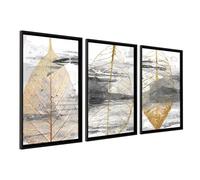 DekoArte - Cuadros decoracion salon modernos LEAF 50x70 cm x3 piezas - Cuadros con marco negro incluido