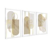 DekoArte - Cuadros decoracion salon modernos MINIMALIST GOLD 50x70 cm x3 piezas - Cuadros con marco blanco incluido