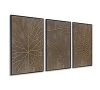 DekoArte - Cuadros decoracion salon modernos NATURE HOJAS SECAS 50x70 cm x3 piezas - Cuadros con marco negro incluido