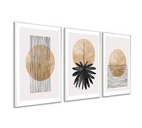 DekoArte - Cuadros decoracion salon modernos PLAYA MINIMALISTA 50x70 cm x3 piezas - Cuadros con marco blanco incluido