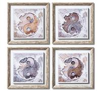 DekoArte - Cuadros Decoracion Salon Modernos YING YANG MANDALA 30x30 cm x4 piezas - Set de Cuadros con Marco Shabby chic.