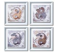 DekoArte - Cuadros Decoracion Salon Modernos YING YANG MANDALA 30x30 cm x4 piezas - Set de Cuadros con Marco Blanco.