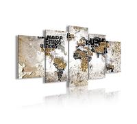 DekoArte - Cuadros Modernos Impresión de Imagen Artística Digitalizada | Lienzo Decorativo Para Salón o Dormitorio | Estilo Mapamundi Mapa del Mundo Con Nombres de Países | 5 Piezas 200 x 100 cm XXL
