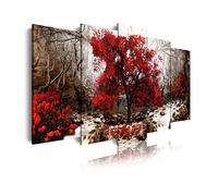 DekoArte - Cuadros Modernos Impresión de Imagen Artística Digitalizada | Lienzo Decorativo Para Tu Salón o Dormitorio | Estilo Paisaje Fondo Ocre con Árboles Rojos Naturaleza | 5 Piezas 150 x 80 cm