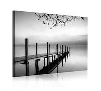 DekoArte - Cuadros Modernos Impresión de Imagen Artística Digitalizada | Lienzo Decorativo Para Tu Salón o Dormitorio | Estilo Zen Blanco y Negro con Paisaje de Agua Embarcadero | 1 Pieza 120 x 80 cm