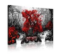 DekoArte - Cuadros Modernos Impresión de Imagen Artística Digitalizada | Lienzo Decorativo Para Tu Salón o Dormitorio | Estilo Paisaje Blanco y Negro con Árboles Rojos Naturaleza |1 Pieza 120 x 80 cm