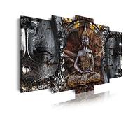 DekoArte - Cuadros Modernos Impresión de Imagen Artística Digitalizada | Lienzo Decorativo Para Tu Salón o Dormitorio | Estilo Zen con buda en bronce, blanco y negro | 5 Piezas 180 x 80 cm XXL