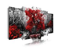 DekoArte - Cuadros Modernos Impresión de Imagen Artística Digitalizada | Lienzo Decorativo Para Tu Salón o Dormitorio | Estilo Paisaje Blanco y Negro con Árboles Rojos | 5 Piezas 150 x 80 cm