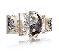 DekoArte - Cuadros Modernos Impresión de Imagen Artística Digitalizada | Lienzo Decorativo Para Tu Salón o Dormitorio | Estilo Ying Yang Abstractos Zen Colores Beig Marrón | 5 Piezas 200 x 100 cm XXL