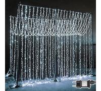 Dekofun 2 Piezas 600 LED Cortina de Luces 6m x 3m Luces Navidad con Enchufe, Temporizador, 8 Modos Impermeable Cascada Luces para Exterior Balcon Jardín Terraza Interior Decoración - Blanco