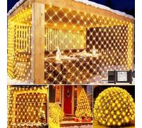 Dekofun 2 Piezas Red de Navidad Exterior 3x2m 200 LED Cortina con Enchufe, Temporizador, 8 Modos IP65 Impermeable Malla para Balcón Jardín Árbol Navidad Exterior Interior - Blanco Cálido