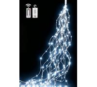 Dekofun 2m Luces Cascada Árbol Navidad con Pila, 200LED Blanco Frío | IP65 impermeable, temporizador, remoto, 8 modos, guirnalda decorativa para interior, exterior y decoración navideña