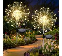 Dekofun Paquete de 2 luces solares para fuegos artificiales con 120 luces solares LED, 8 modos de iluminación, luces solares para jardín al aire libre, decoraciones de césped, blanco cálido