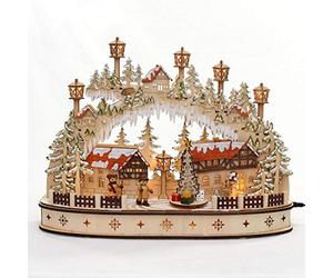 Dekohelden24 Arco de Madera con árbol de Navidad Giratorio, diseño: muñeco de Nieve y Figuras de Caminantes, Largo/Ancho/Alto Aprox. 45 x 12 x 35 cm, Funciona con Pilas o Adaptador, 35 cm