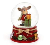 Dekohelden24 Bola de Nieve con Alce y Base roja, Dimensiones (Largo x Ancho x Alto): 501472 Bola de 6,5 cm de diámetro, 7 x 7 x 8,5 cm, Regalo