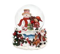Dekohelden24 Bola de Nieve con niño sobre Base ornamentada, con Mecanismo Musical, melodía de Navidad Blanca, Dimensiones (Largo x Ancho x Alto): 12,5 x 12 x 14,5 cm, Bola de 10 cm de diámetro