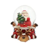 Dekohelden24 Bola de Nieve de Papá Noel con árbol de Navidad sobre Base de Reno, Bola de 7,8 x 8 x 9 cm de diámetro, diámetro de 6,5 cm