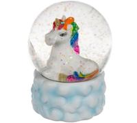 Dekohelden24 Bola de Purpurina de Unicornio con Melena Colorida sobre Base Azul Claro, decoración de Nubes, Dimensiones (Alto x diámetro): 8 x 6,5 cm Aprox