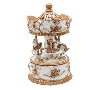 Dekohelden24 Caja de música de carrusel con Sonido, de Poli en Oro Blanco con Piedras anaranjadas, tamaño L/B/H 14 x 8 x 14 cm, 14 cm