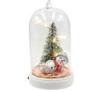 Dekohelden24 Campana Colgante con muñeco de Nieve y árbol de Navidad Iluminado, niño de Nieve con Gorro y Bufanda en Gris y Rojo, 6 x 6 x 11 cm, 11 cm