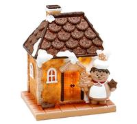 Dekohelden24 Casa de Jengibre de cerámica con Panadero de Navidad y Pan de Jengibre en Blanco/marrón, para Funcionamiento con Pilas, 13 x 11 x 16 cm, casa