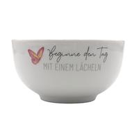 Dekohelden24 Cereales, Cuenco de Porcelana, diseño de Comienzo del día con una Sonrisa, Altura x diámetro 7 x 13 cm. Capacidad: Aprox. 450 ml, Mariposas, 13 cm