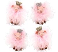 Dekohelden24 Cervos Decorativos de cerámica con Corona, alas y Plumas, en un Juego de 4 Unidades, en Color Rosa, 3 x 3 x 5 cm, 5 cm