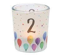 Dekohelden24 Cinta Transparente, Incluye 1 Vela de té, Altura x diámetro, diseño: número 2, Portavelas de Cristal 2, H/Ø: 6,5 x 6 cm