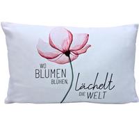 Dekohelden24 Cojín Decorativo - Cojín con Flor/cojín Decorativo - Almohada - Donde Las Flores florecen el Mundo - L/B/H Aprox. 40 x 13 x 23 cm, 100% algodón.