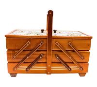 Dekohelden24 Costurero en Madera contrachapada con 7 Compartimentos y Funda de Tela, diseño de Rosas en Caoba, 42 x 20 x 21 cm