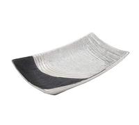 Dekohelden24 Cuenco de cerámica de diseño moderno y elegante en color gris plateado, aprox. 30 x 18 x 6 cm.