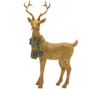 Dekohelden24 Decoración de Ciervo, Ciervo con Cuernos y Bufanda Verde de cerámica Dorada, tamaño L/B/H Aprox. 16 x 6 x 26 cm.