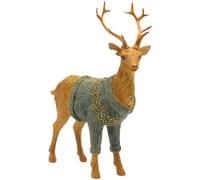 Dekohelden24 Decoración de Ciervo, Ciervo Decorativo con Cuernos y suéter Verde de cerámica en Oro, tamaño L/B/H Aprox. 16 x 6 x 26 cm.